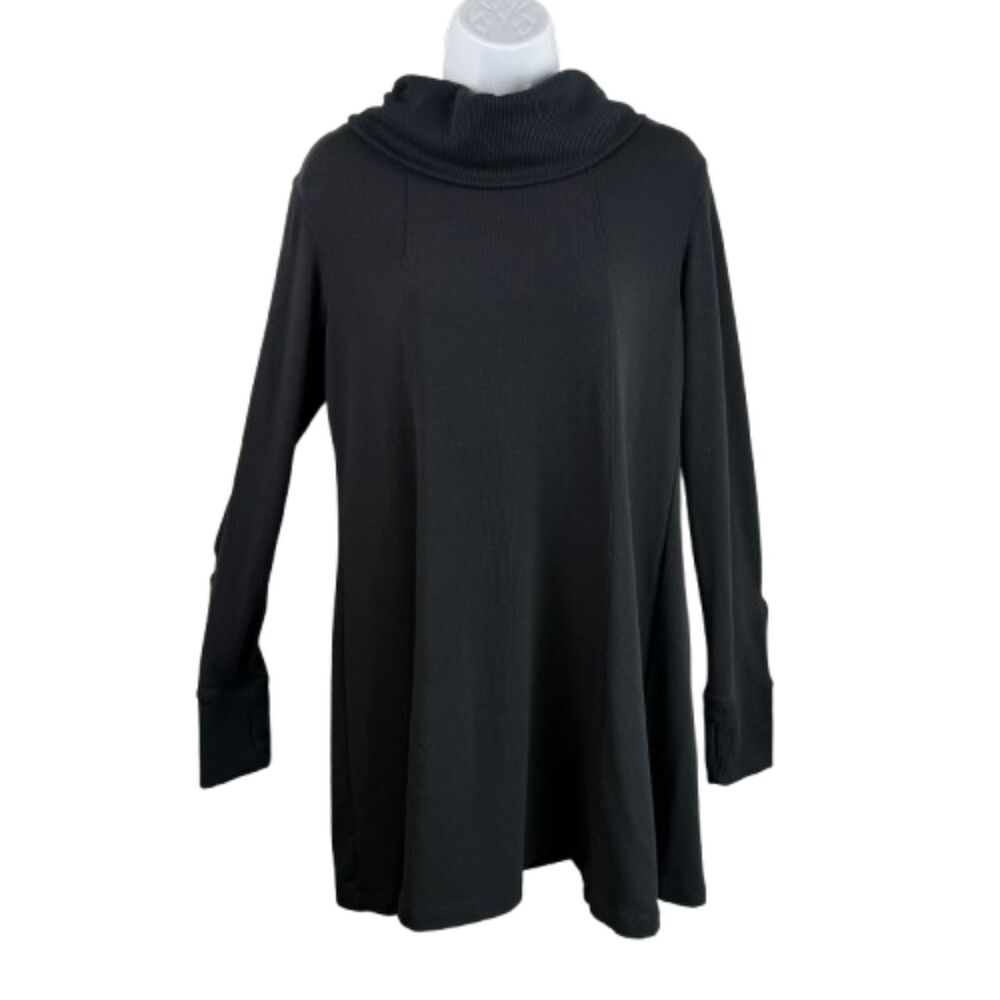 CAbi Black A-Line Cowl Neck Long Sleeve Ribbed Cuffs Tunic Dress Size M